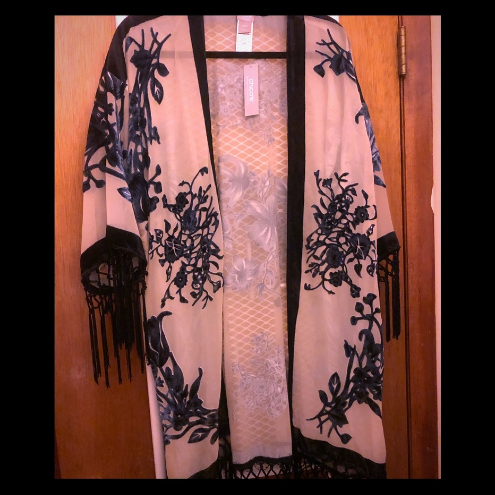 Chico’s blue velvet burnout wi/cream color duster